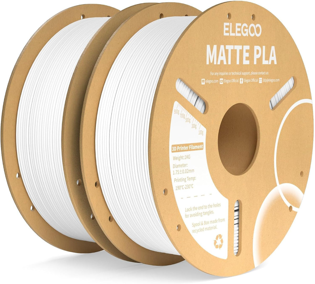 ELEGOO - 2 filamentos PLA mate para impresora 3D, 4.4 lb (2 kg) tot...