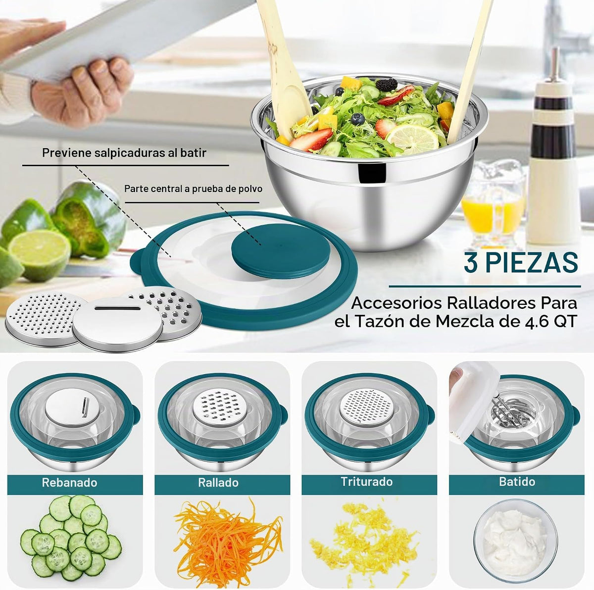 E-far Juego de cuencos de mezcla de 5, cuenco de mezcla de ensalada...