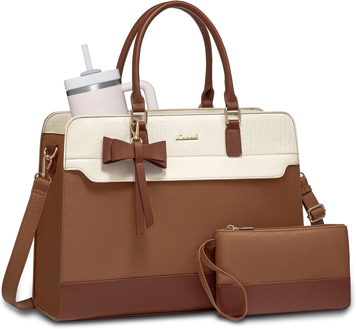 LOVEVOOK Bolso para laptop para mujer, bolso de trabajo de cuero, b...