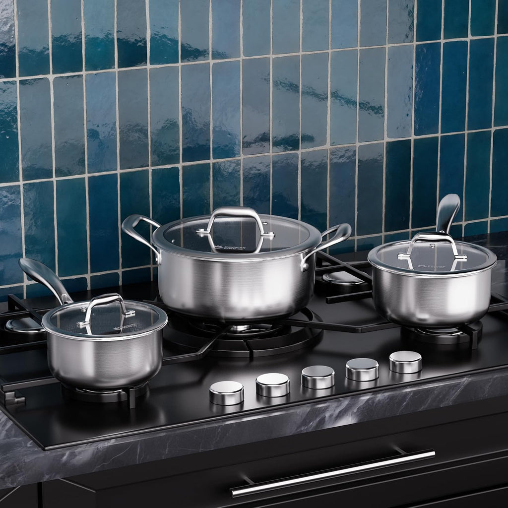 COOKER KING Juego de 6 ollas antiadherentes híbridas de 1.5 y 2 cua...
