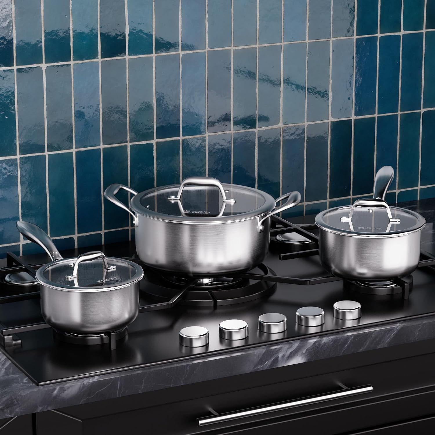 COOKER KING Juego de 6 ollas antiadherentes híbridas de 1.5 y 2 cua...