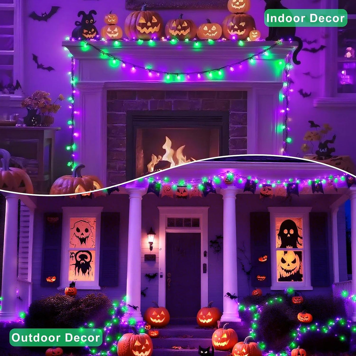 Luces de Halloween moradas y verdes, 95 pies, 240 LED, 13 modos de...
