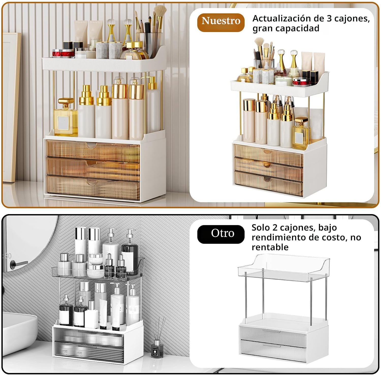 StorBin Organizador de maquillaje de 3 cajones grandes, organizador...