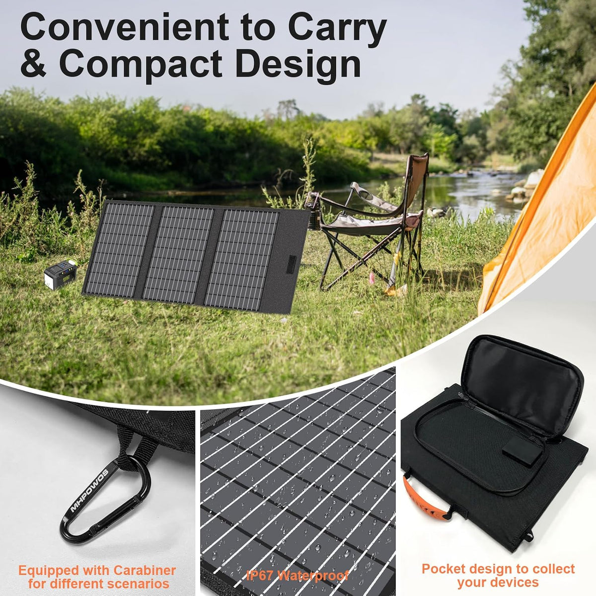 Cargador de panel solar portátil de 45 W con salidas USB-C, USB-A y...
