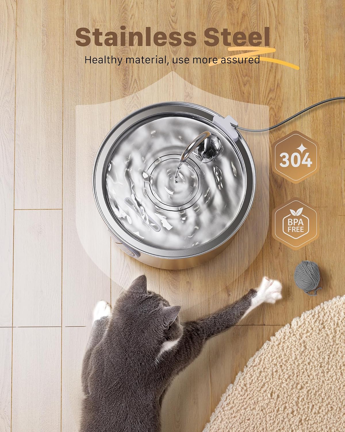 Fuente de agua para gatos de acero inoxidable - Fuente de agua de 1...