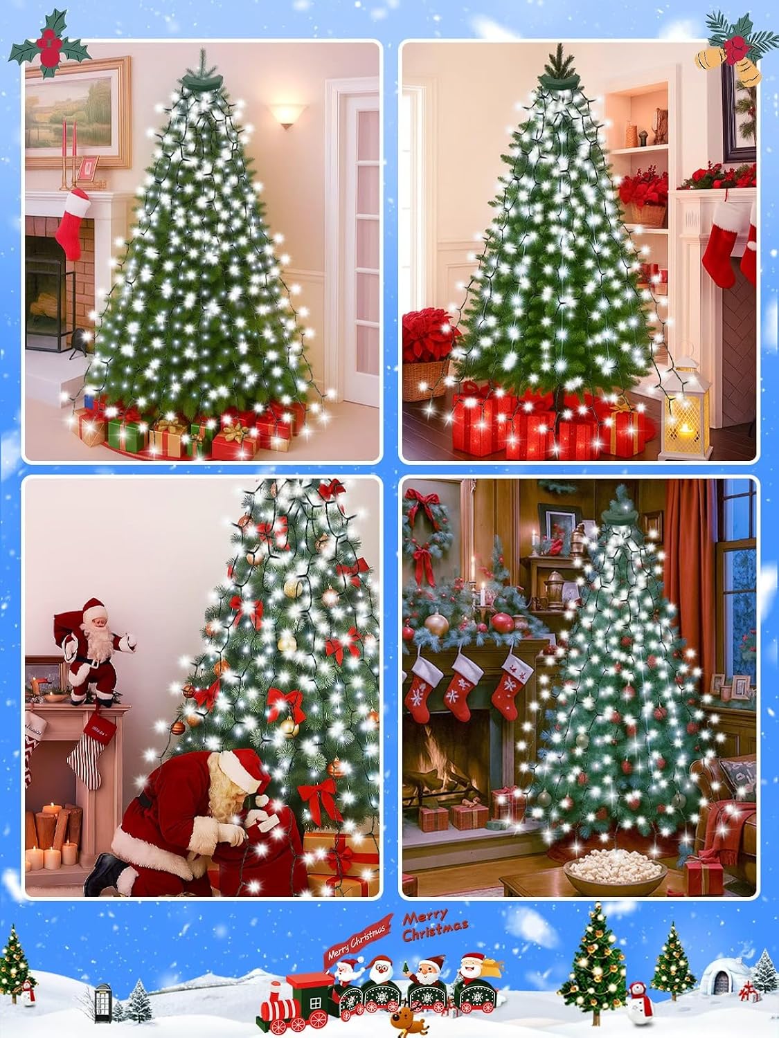 480 luces LED fáciles de árbol de Navidad, 8 pies, luces parpadeant...