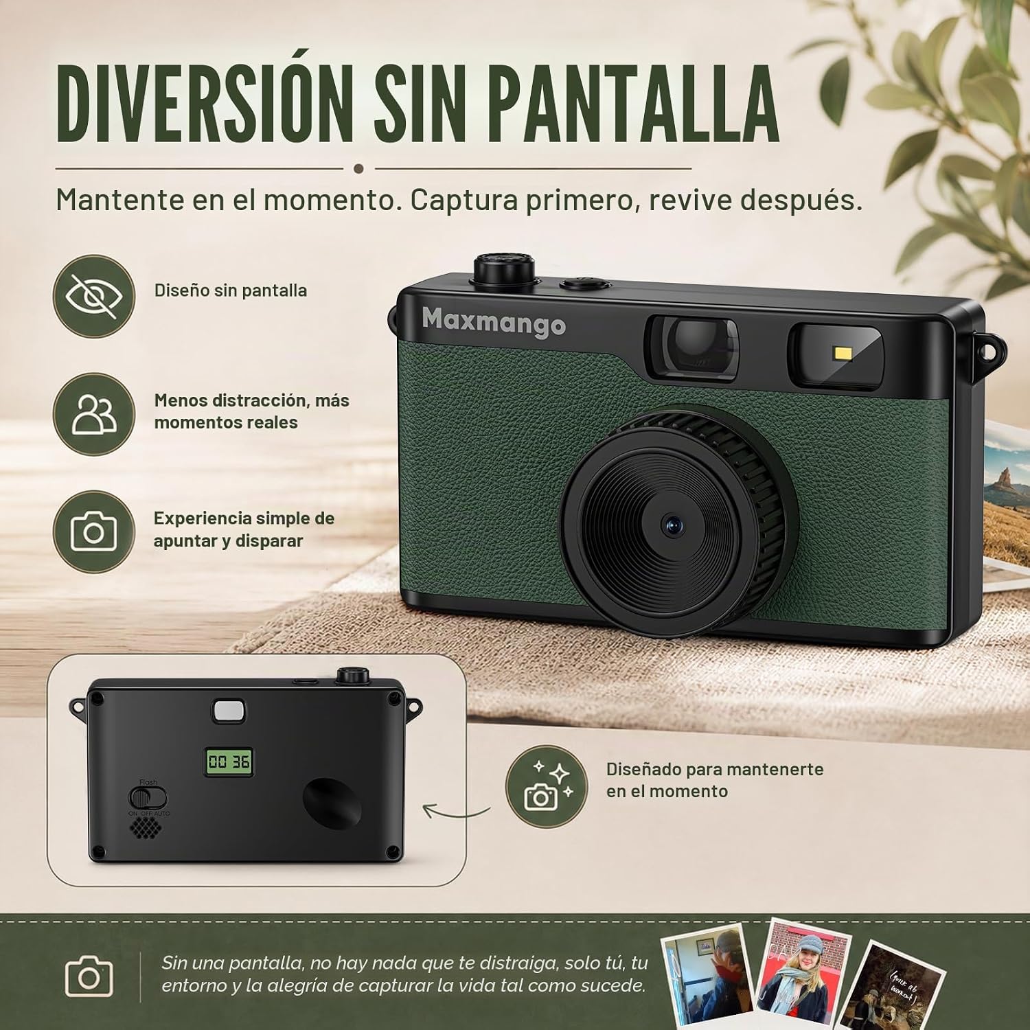 Maxmango Cámara digital vintage D53 - Cámara digital retro de 12 MP...