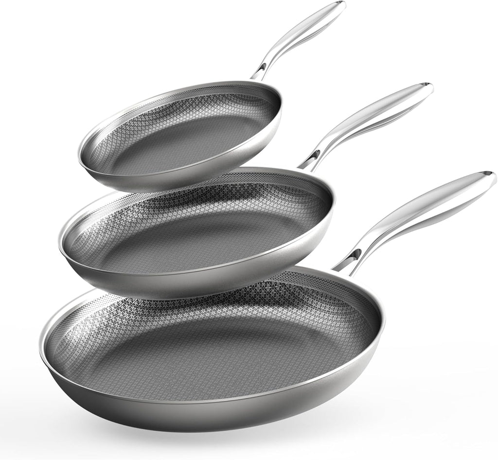 COOKER KING Juego de 3 sartenes no tóxicas (8 + 10 + 12 pulgadas),...