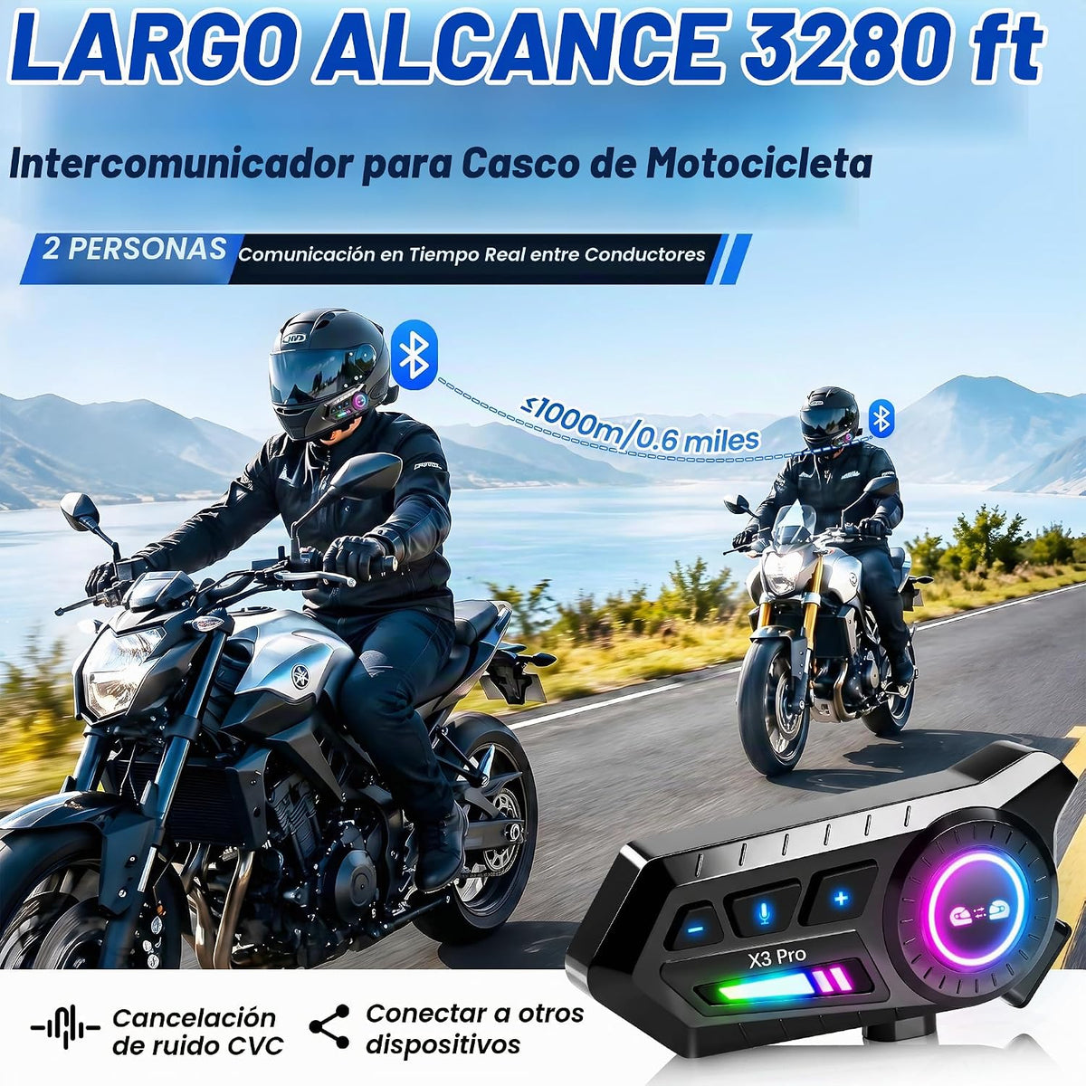 ANEDER Motocicleta Bluetooth 5.4 casco intercomunicador auriculares...