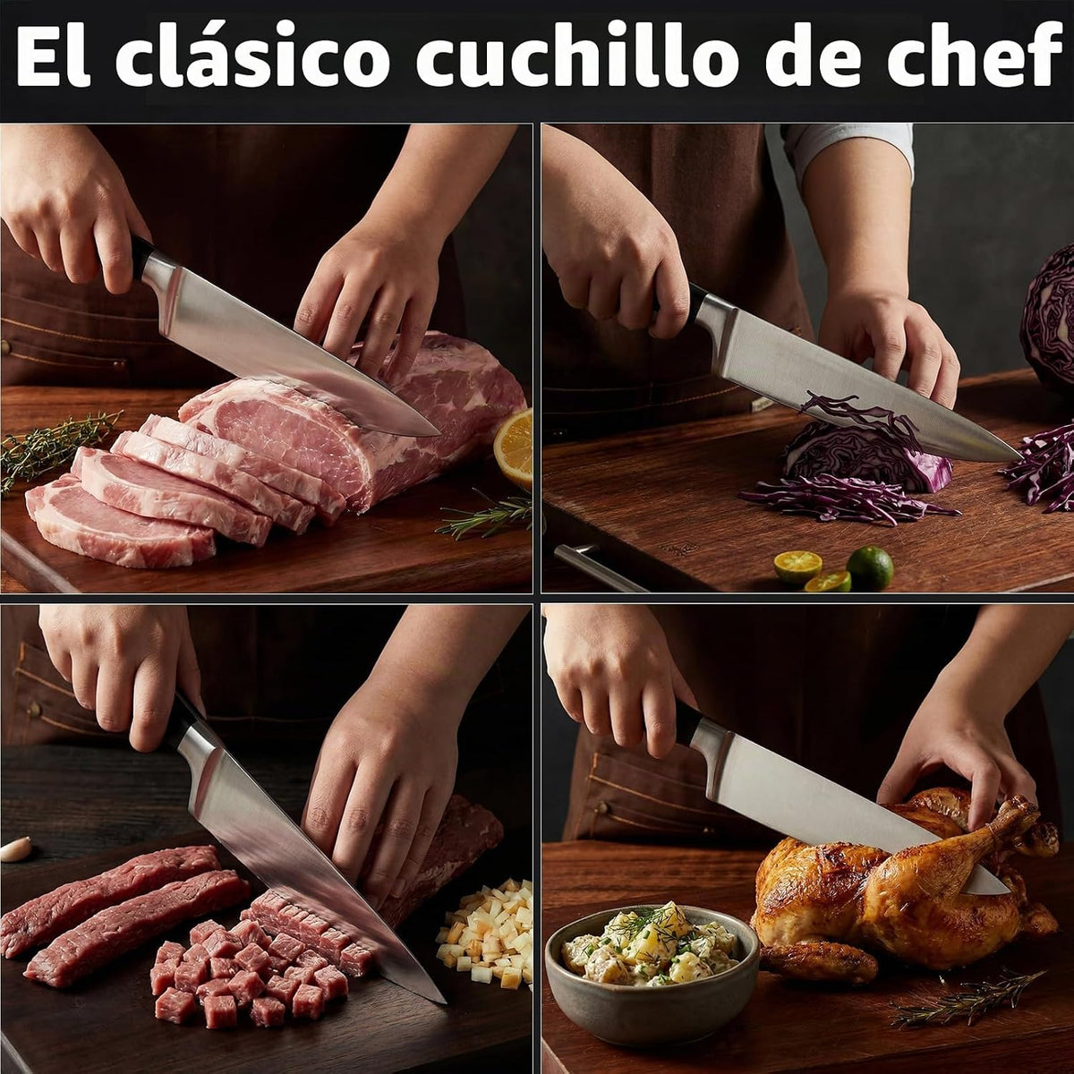 OAKSWARE Juego de cuchillos de cocina 3 piezas, cuchillos de chef a...