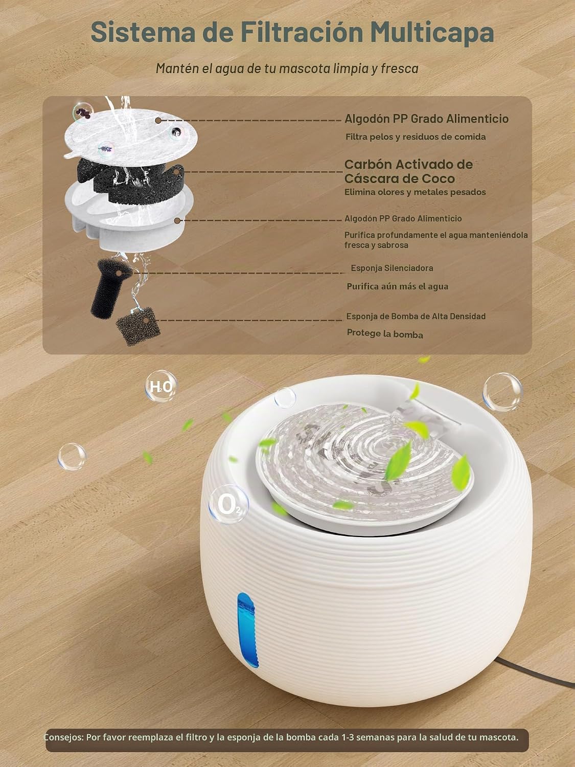 SIBAYS Fuente de agua para gatos de 3.5 L, fuente de agua de gran c...