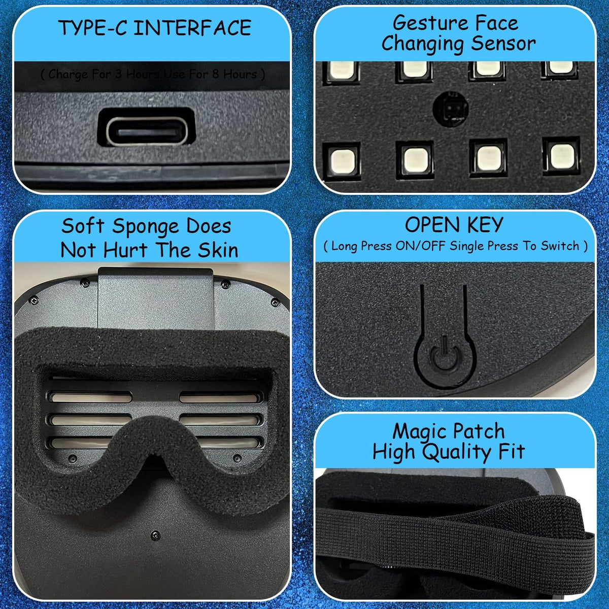 COOLGUARDER - Máscara LED con detección de gestos, máscara facial t...