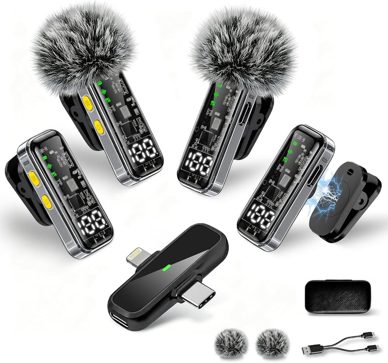Gicorino Paquete de 4 Mini Micrófonos Lavalier Inalámbricos para iP...