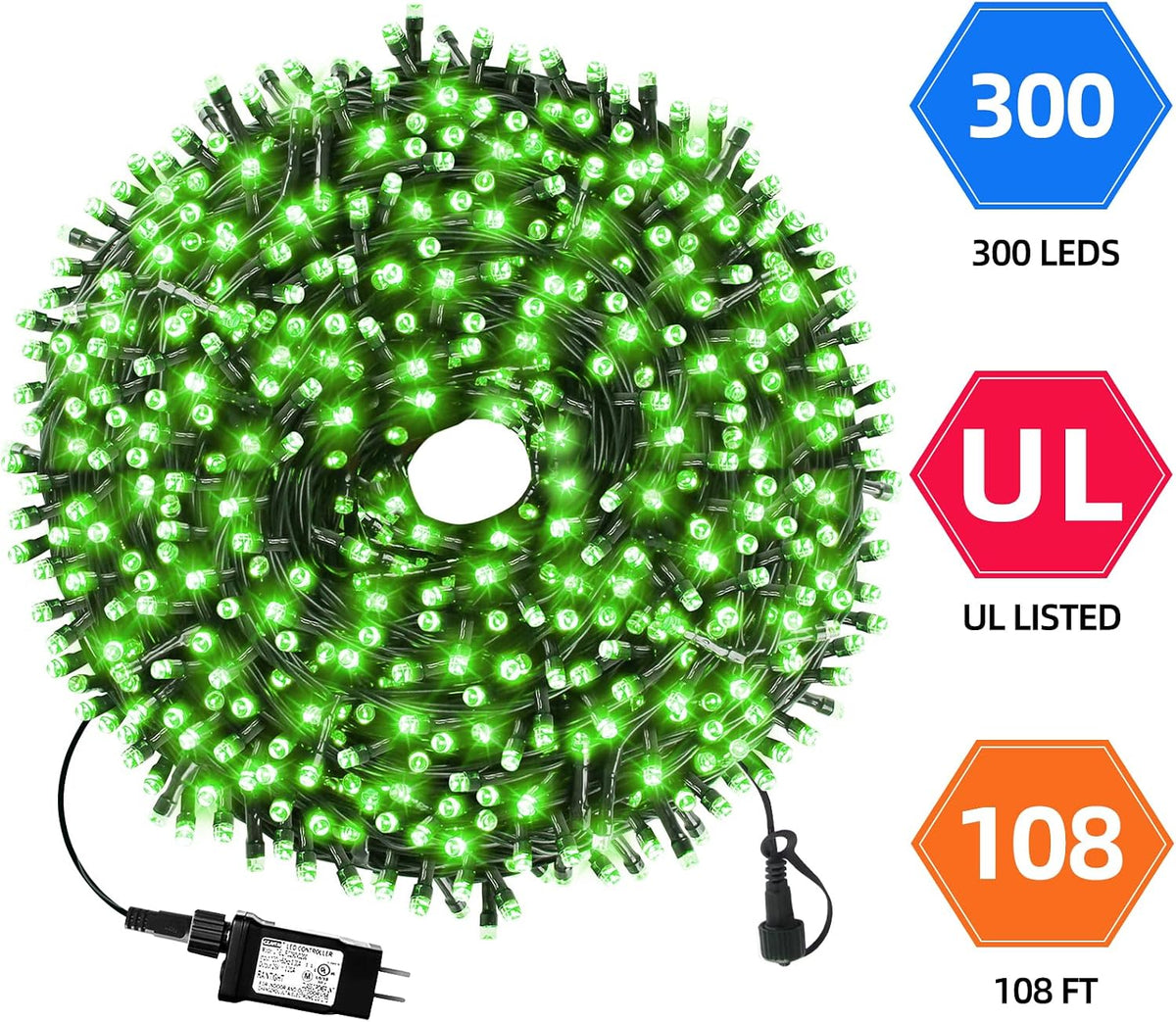 MZD8391 105FT 300LED Luz de Navidad al aire libre interior, Luz del...