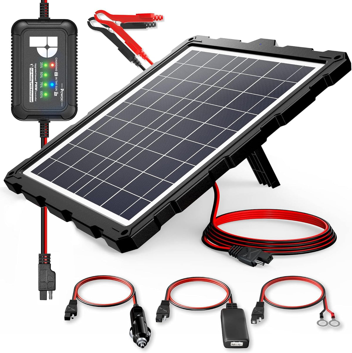 POWOXI 20W 12V Cargador de batería solar Kit de mantenimiento de go...