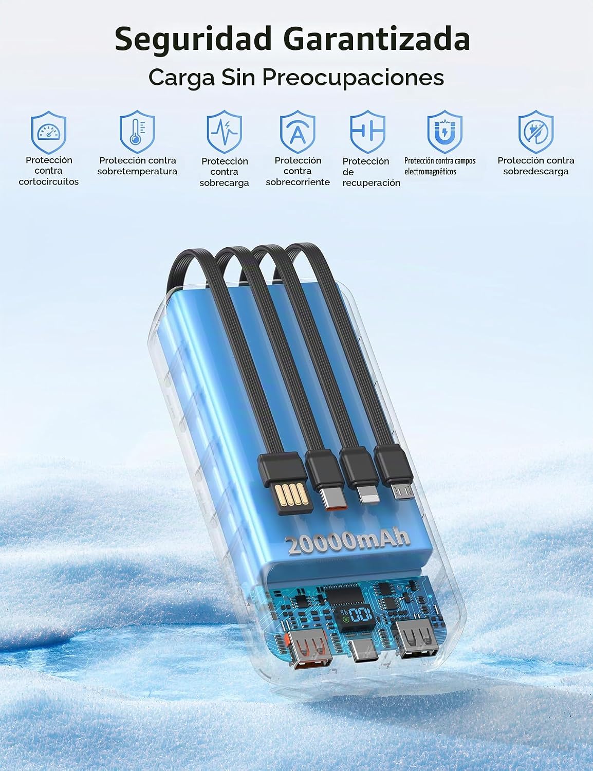 Nusyddy Cargador Portátil 20000mAh con 4 Cables Integrados y 6 Sali...