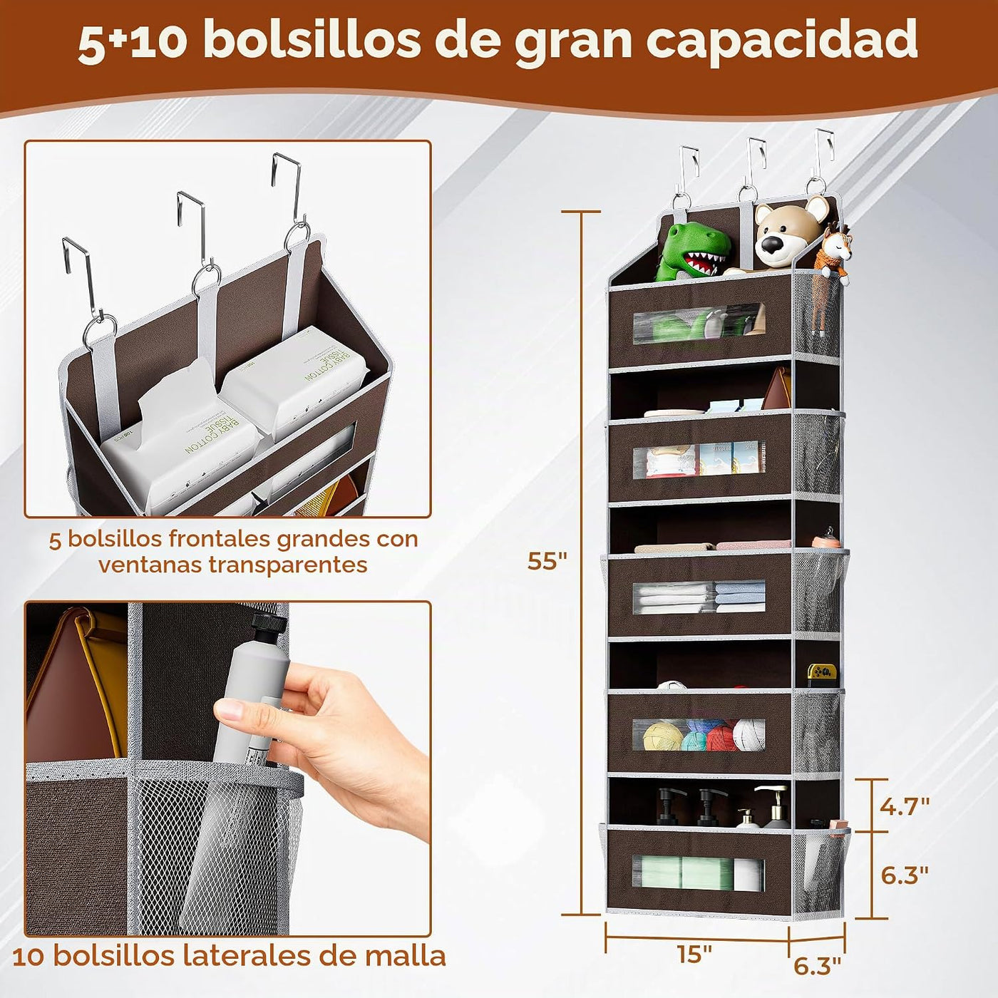 Organizador de almacenamiento de 5 niveles sobre la puerta con 10 b...