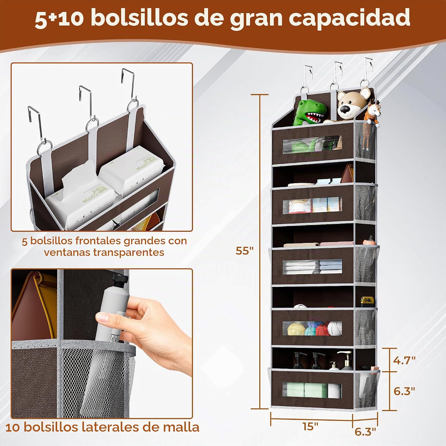 Organizador de almacenamiento de 5 niveles sobre la puerta con 10 b...