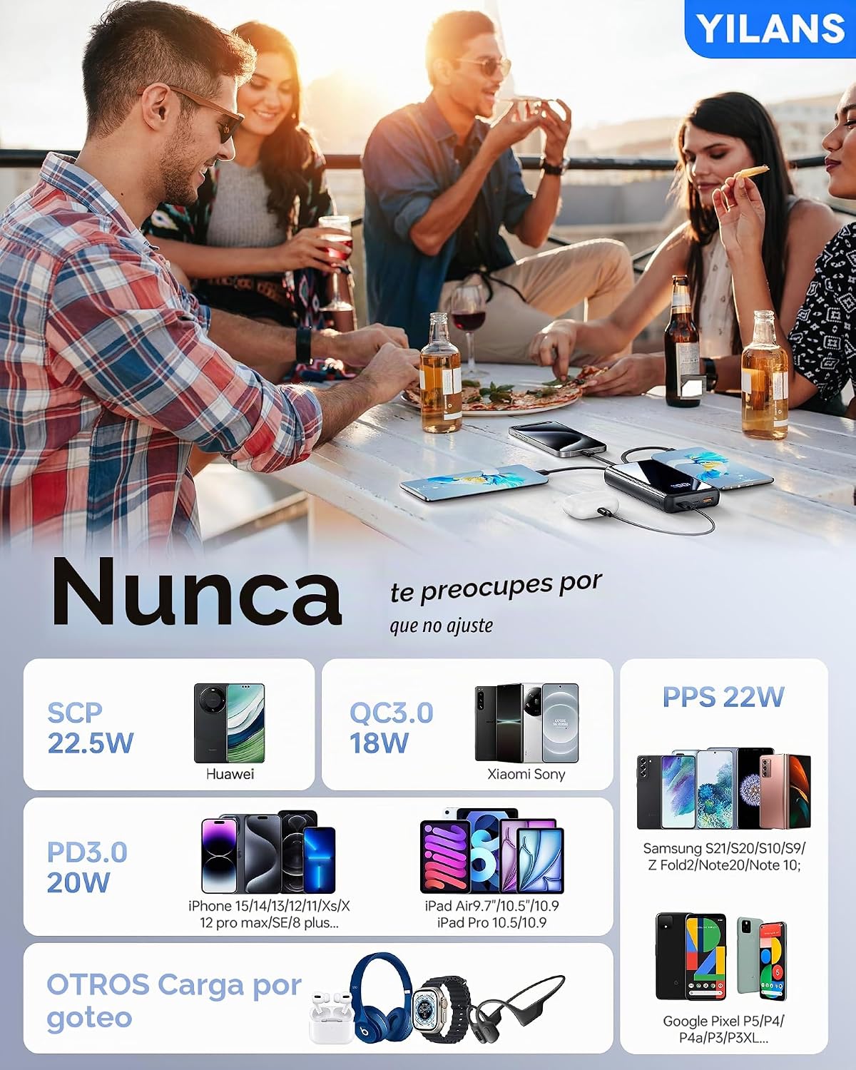 Cargador portátil, cargador de batería de 50000 mAh, cable integrad...