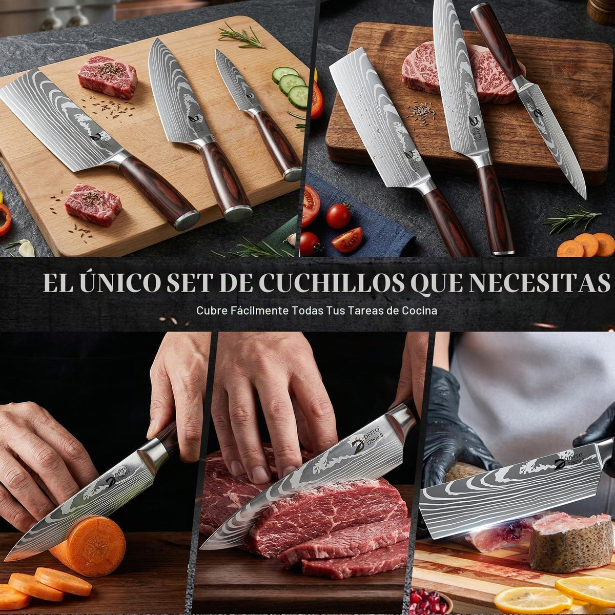 Dfito Juego de cuchillos de cocina, 3 piezas de acero inoxidable de...