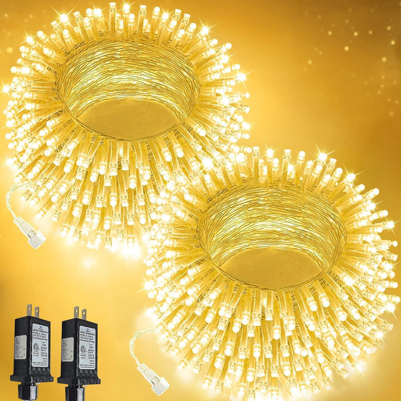 Paquete de 2 tiras de 100 luces LED conectables, luces de Navidad p...