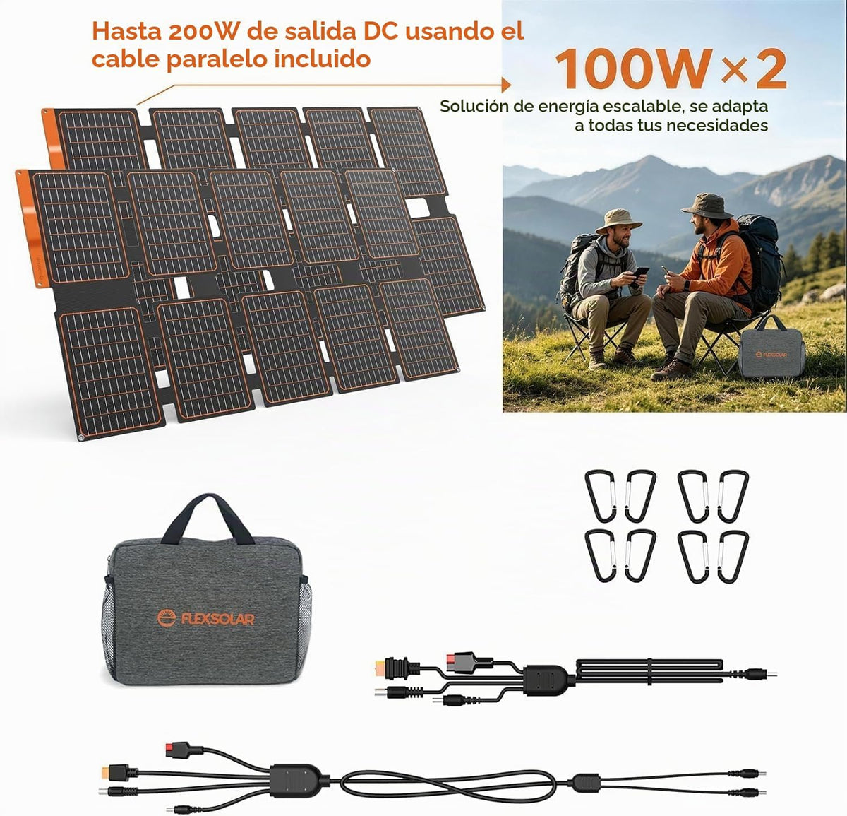 FlexSolar Paquete de 2 cargadores de panel solar portátil de 100 W...