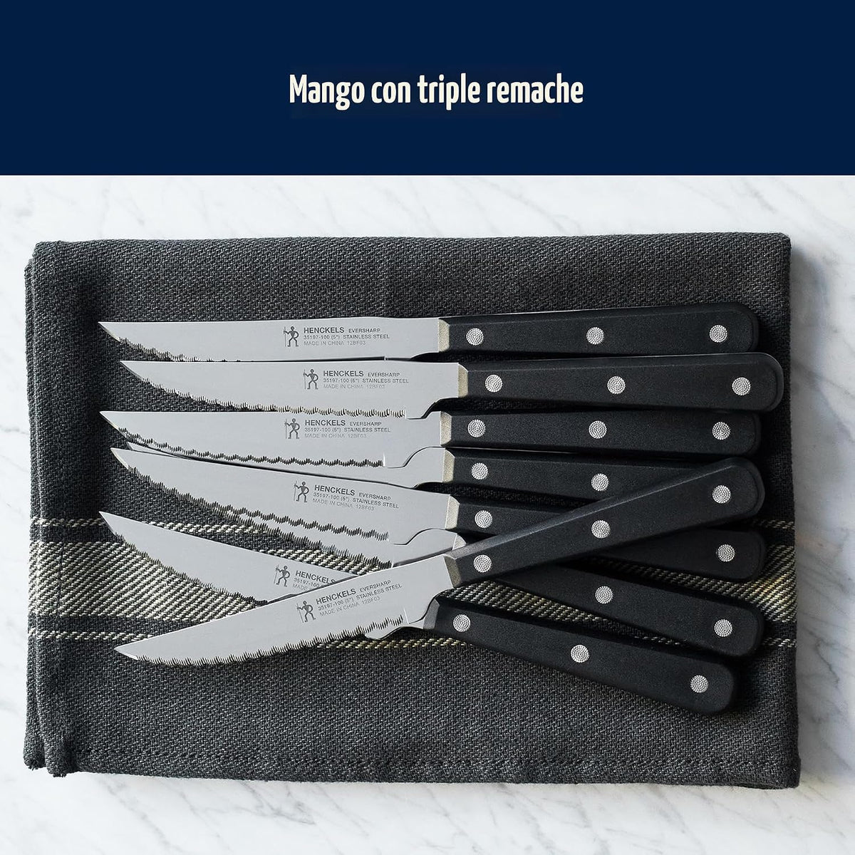HENCKELS - Juego de 8 cuchillos afilados para carne, diseño alemán...