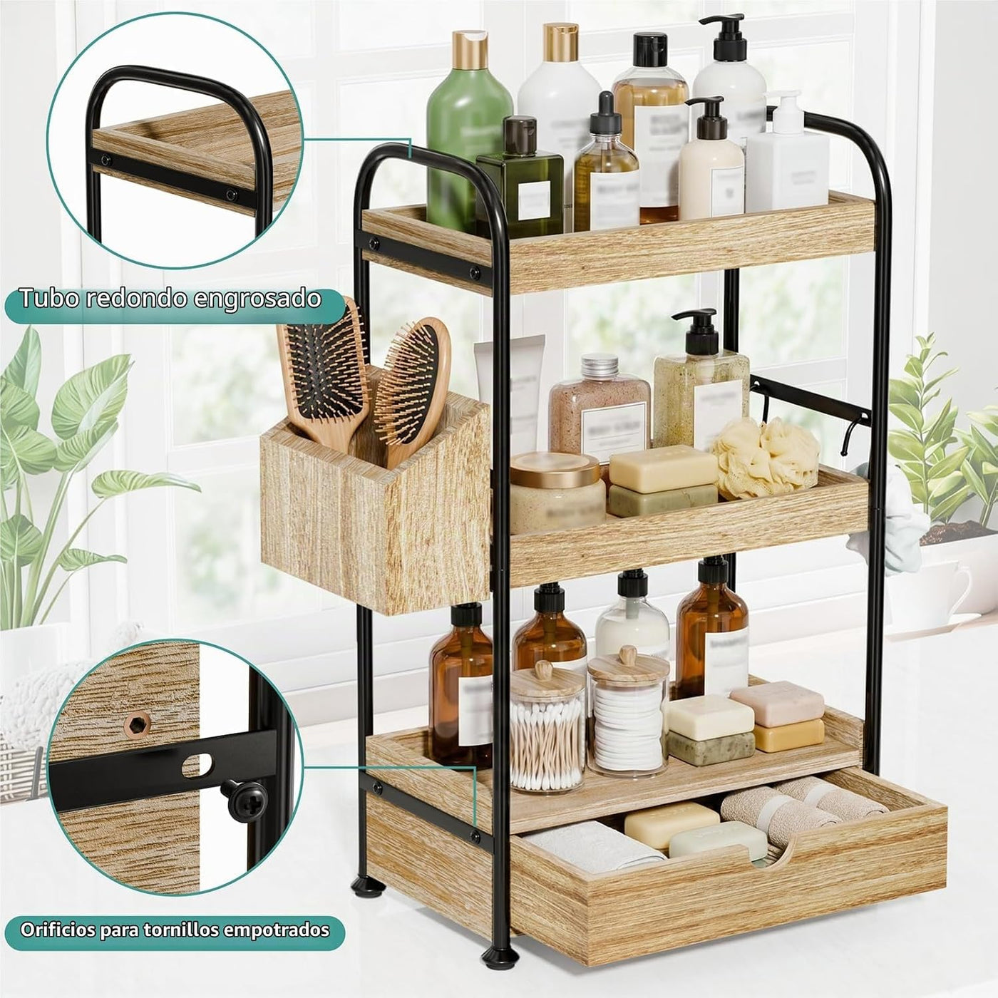 Kottwca Organizador de encimera de baño de 3 niveles con cajón, est...