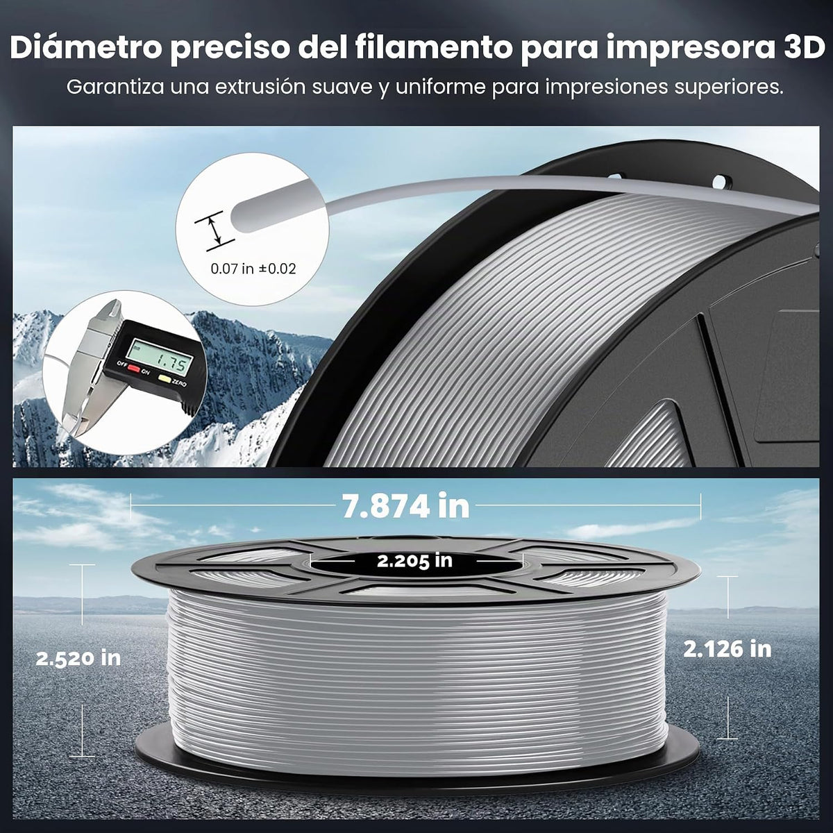 SUNLU Filamento PLA para impresora 3D, plateado, 2.2 lbs | Filament...