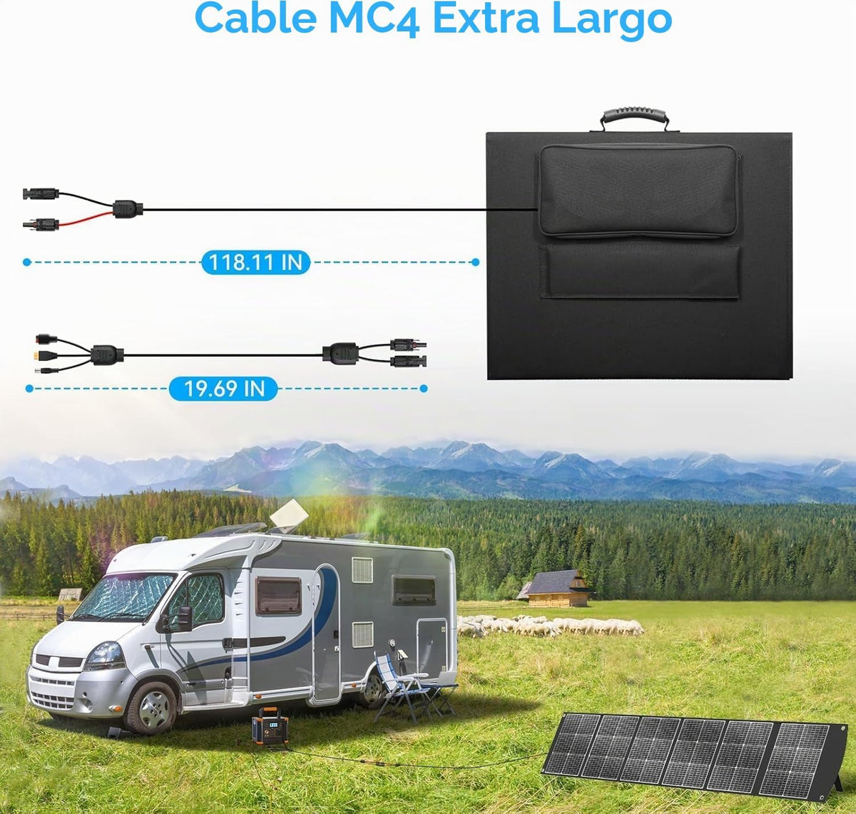 Maleta portátil con Panel Solar de 300W, Cable MC4 de 40V, XT60 DC...