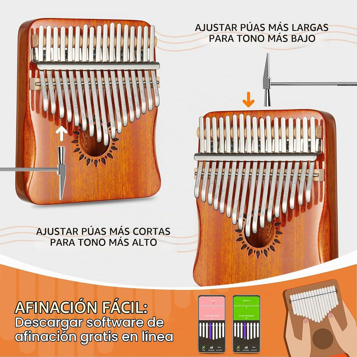 AARVI Kalimba - Piano de pulgar portátil de 17 teclas Mbira con mar...