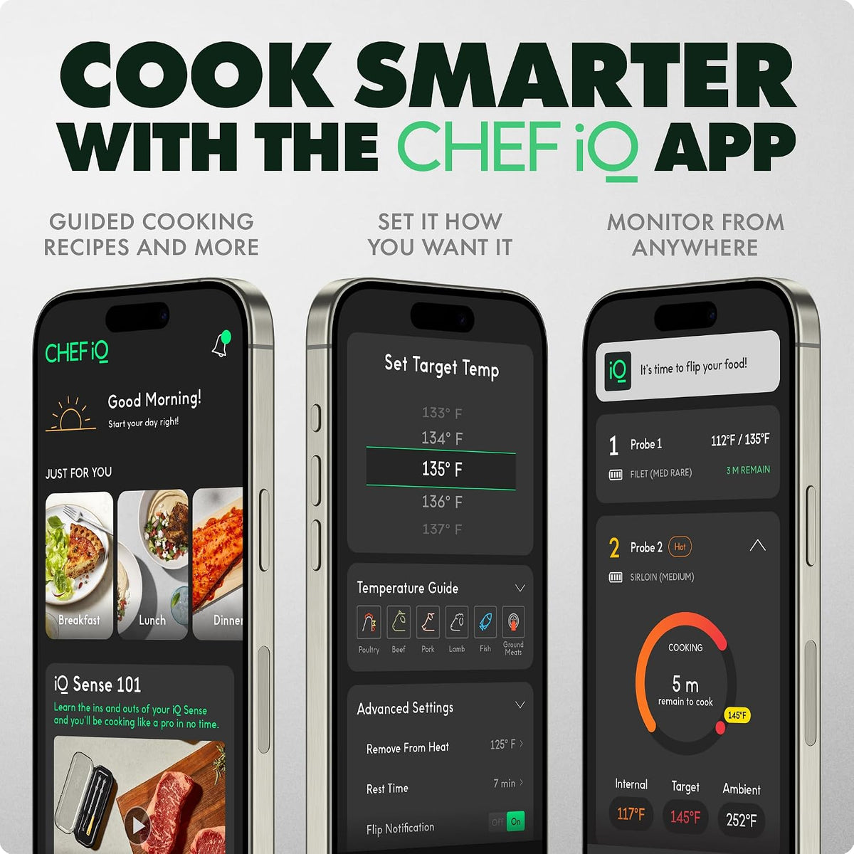 Chef iQ Sense | Termómetro inalámbrico inteligente para carne | 2 s...