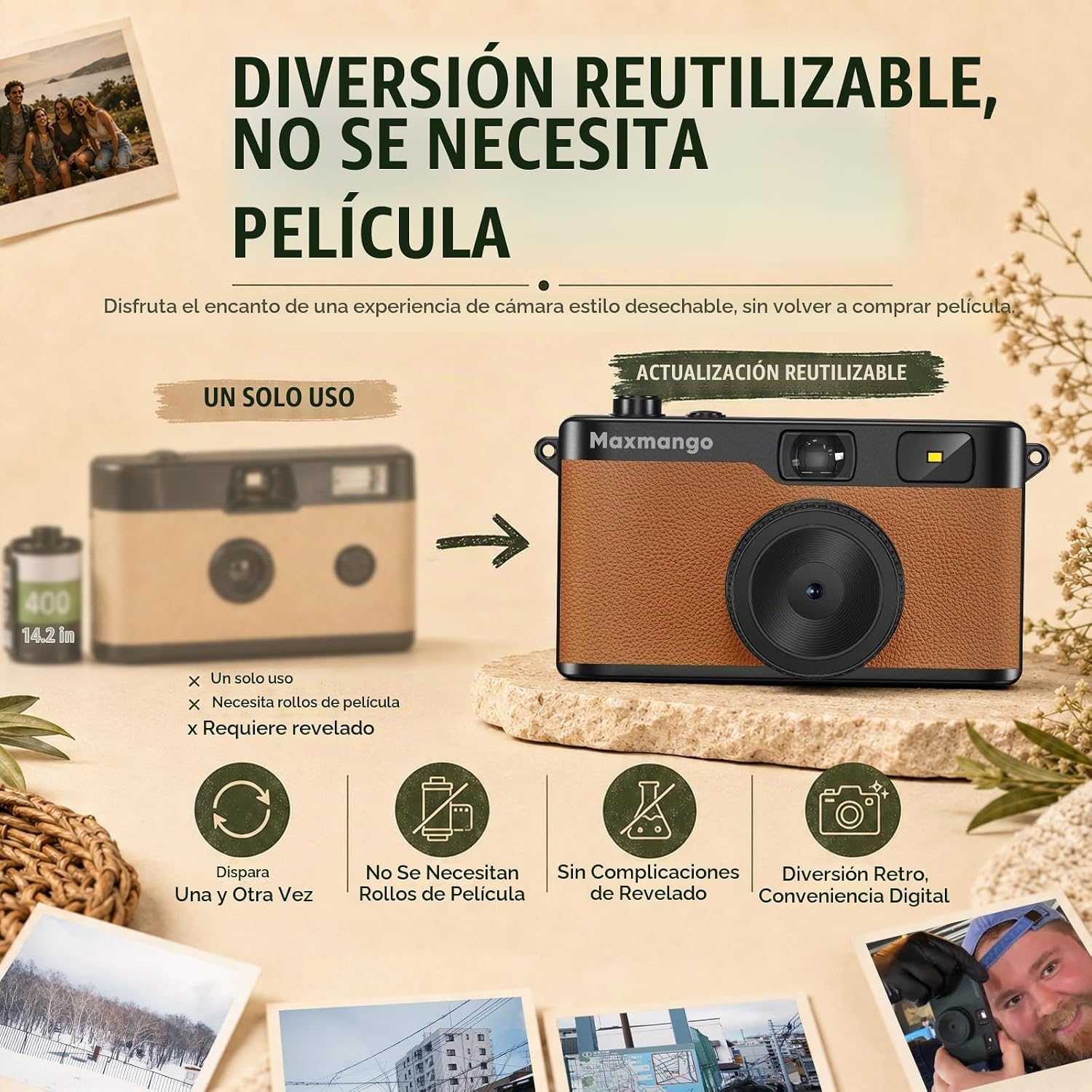 Maxmango Cámara digital vintage D53 - Cámara digital retro de 12 MP...