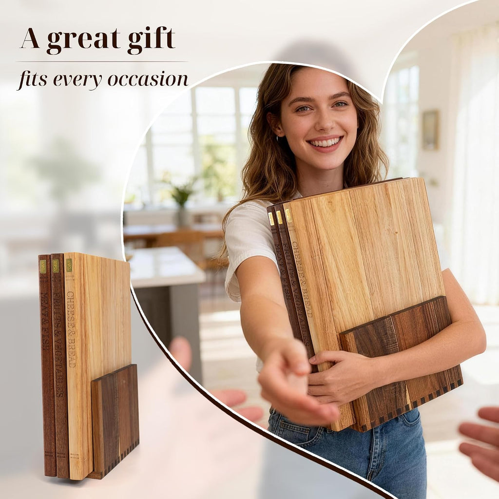 Juego de tablas de cortar libros con soporte de madera para cociner...