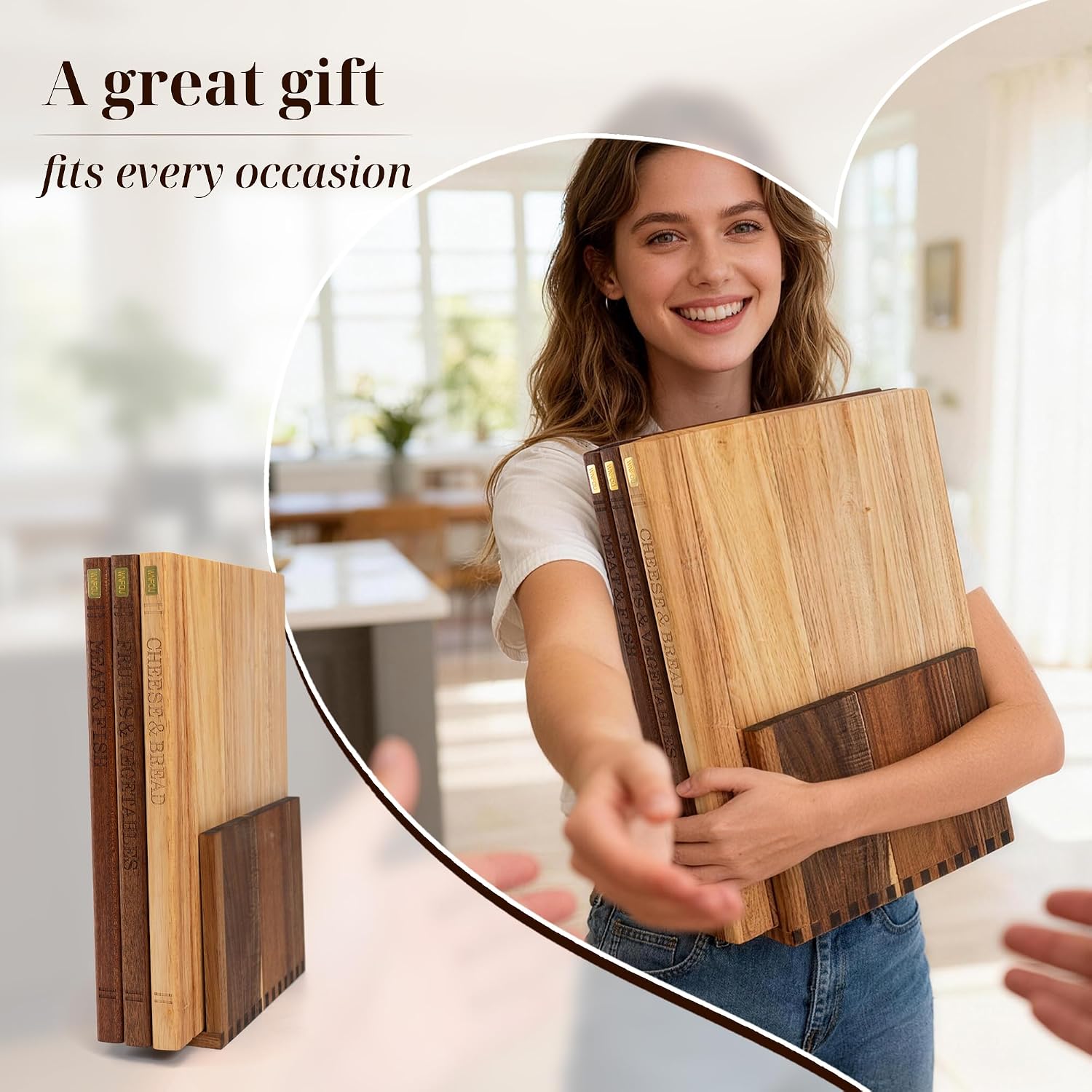 Juego de tablas de cortar libros con soporte de madera para cociner...