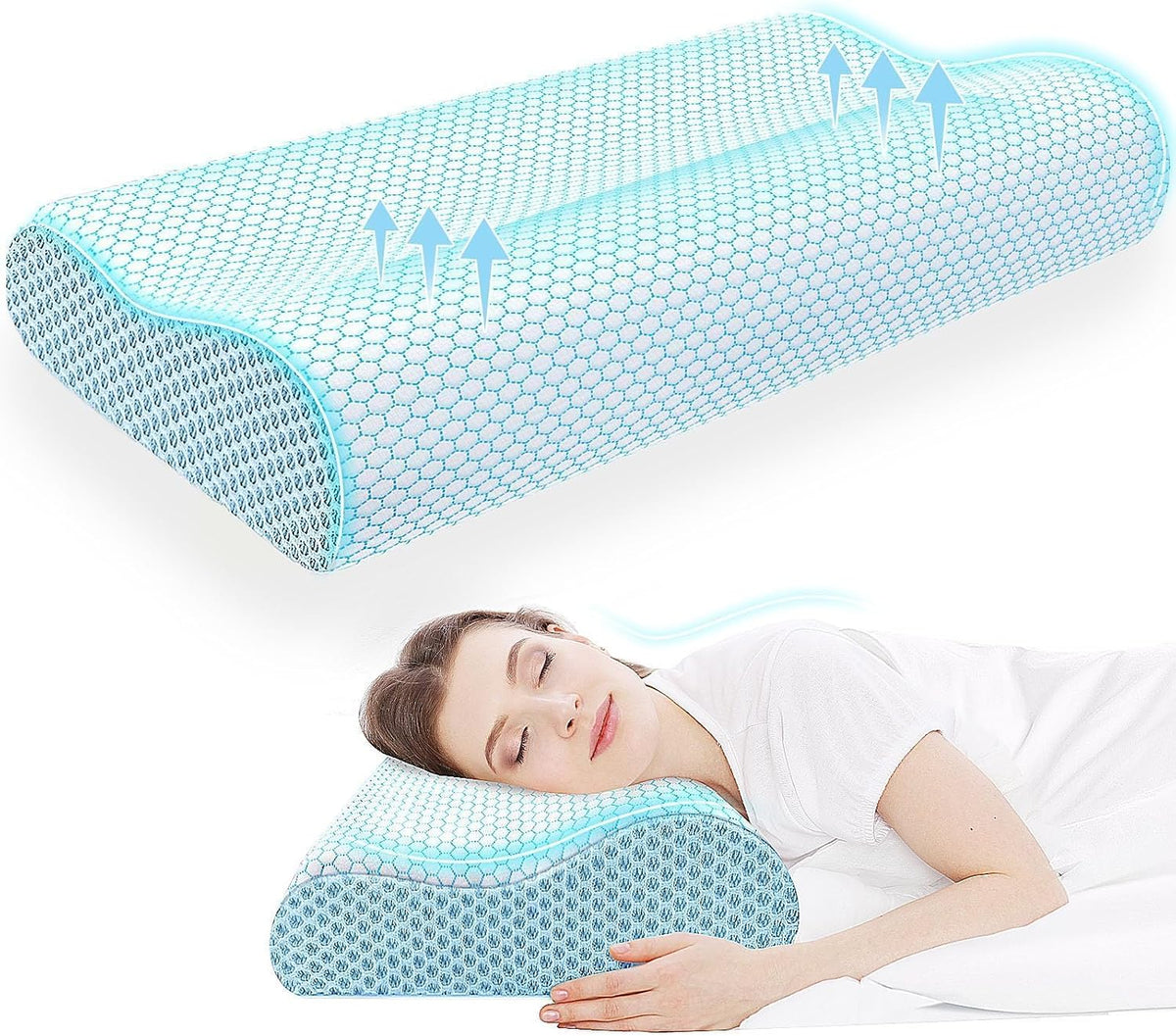 Almohada cervical ergonómica para dormir, tamaño Queen azul | Almoh...