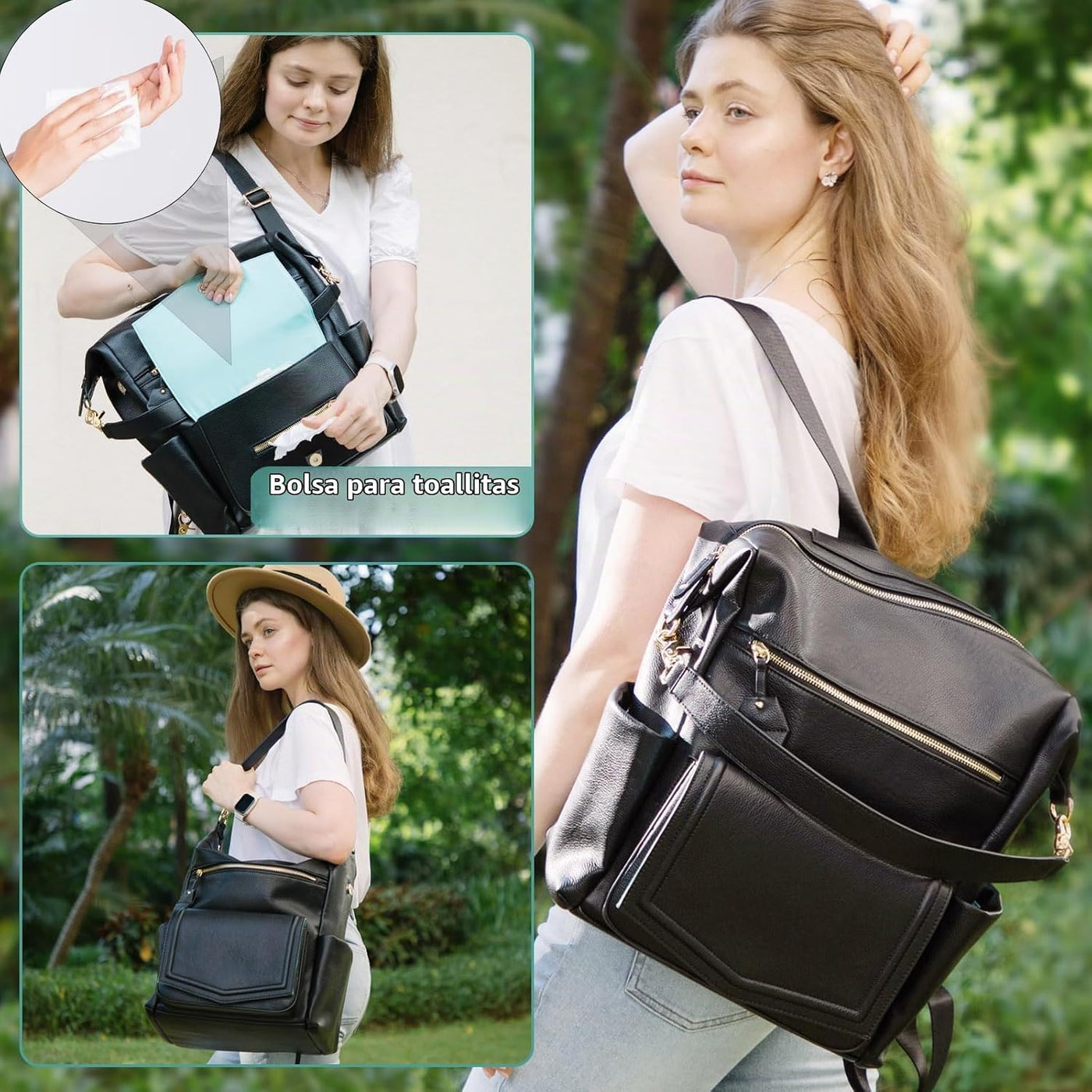 MOMINSIDE - Mochila de cuero convertible para pañales de bebé, bols...