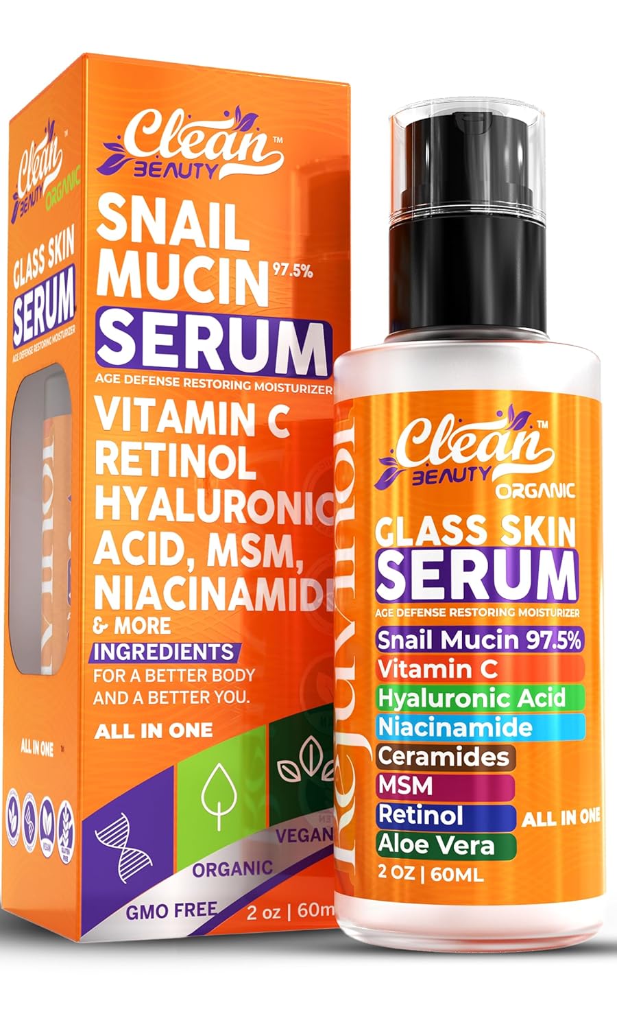 Clean Beauty Suero de mucina de caracol con vitamina C, suero facia...