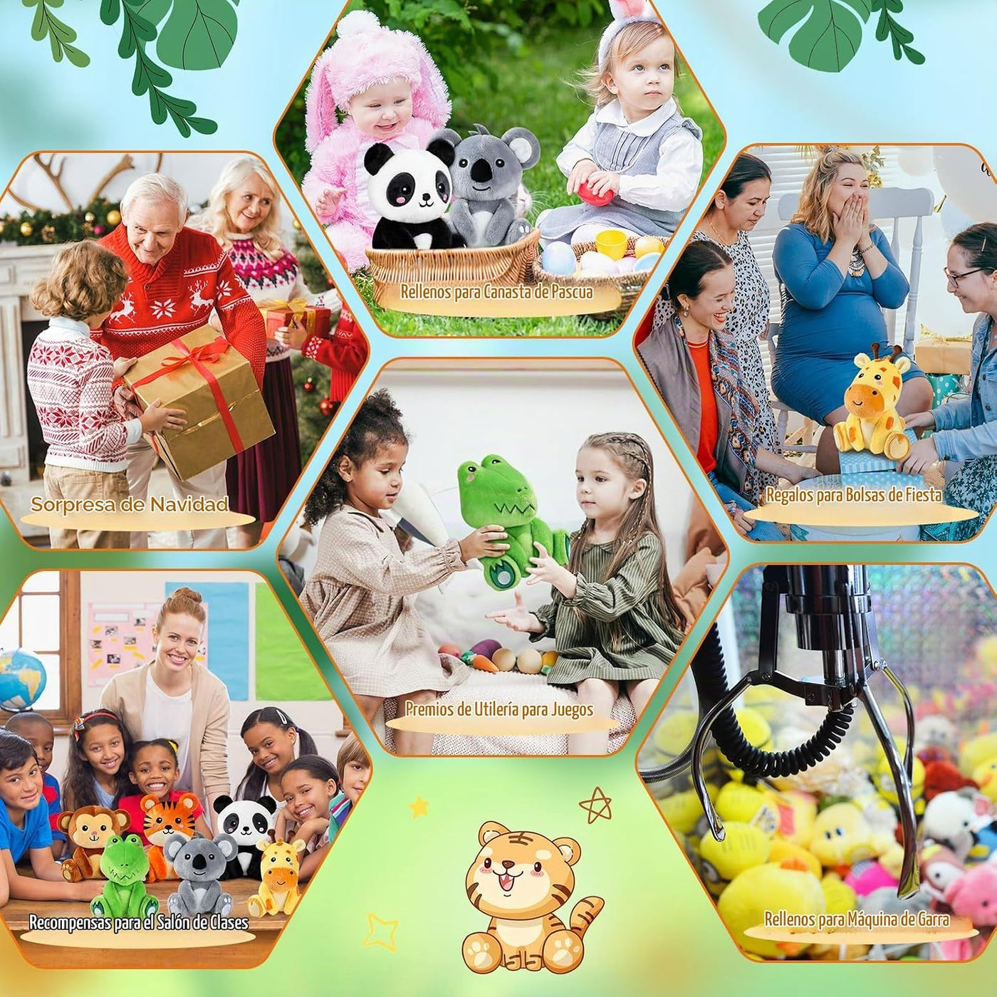 RoundFunny 6 Piezas Animales de Safari de Peluche Pequeños a Granel...