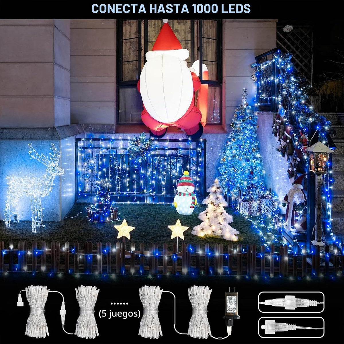 JMEXSUSS - Luces de cadena azules y blancas para interiores y exter...