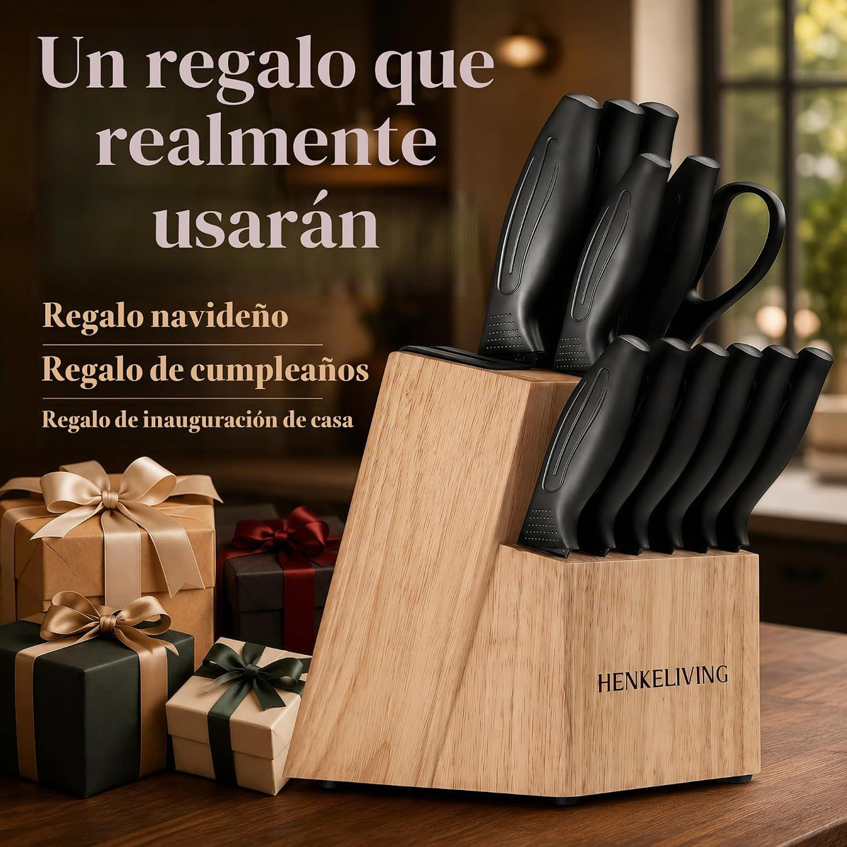 Juego de cuchillos con bloque afilador integrado, apto para lavavaj...
