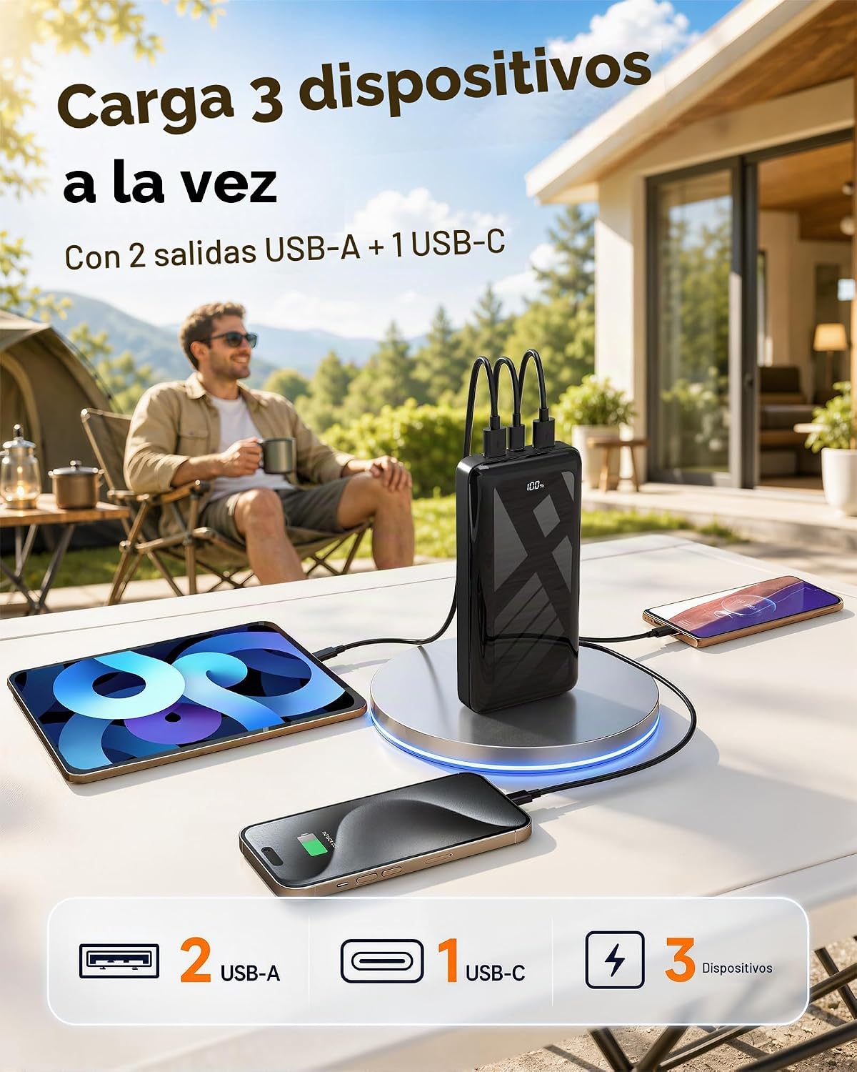 Cargador portátil 50000mAh Power Bank 22.5W carga rápida USB C bate...