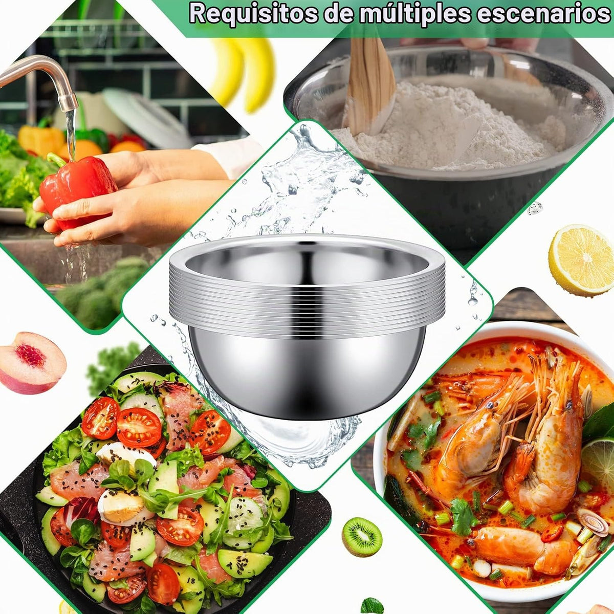 Pinkunn 12 cuencos de acero inoxidable a granel, 11.8 x 3.74 pulgad...