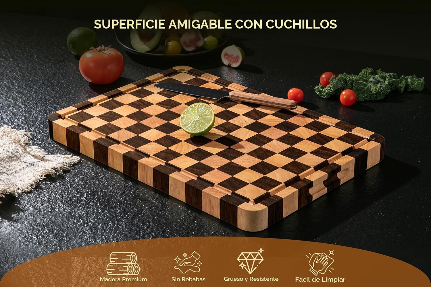 THETCHRY Tabla de cortar para cocina, tabla de cortar a cuadros gru...