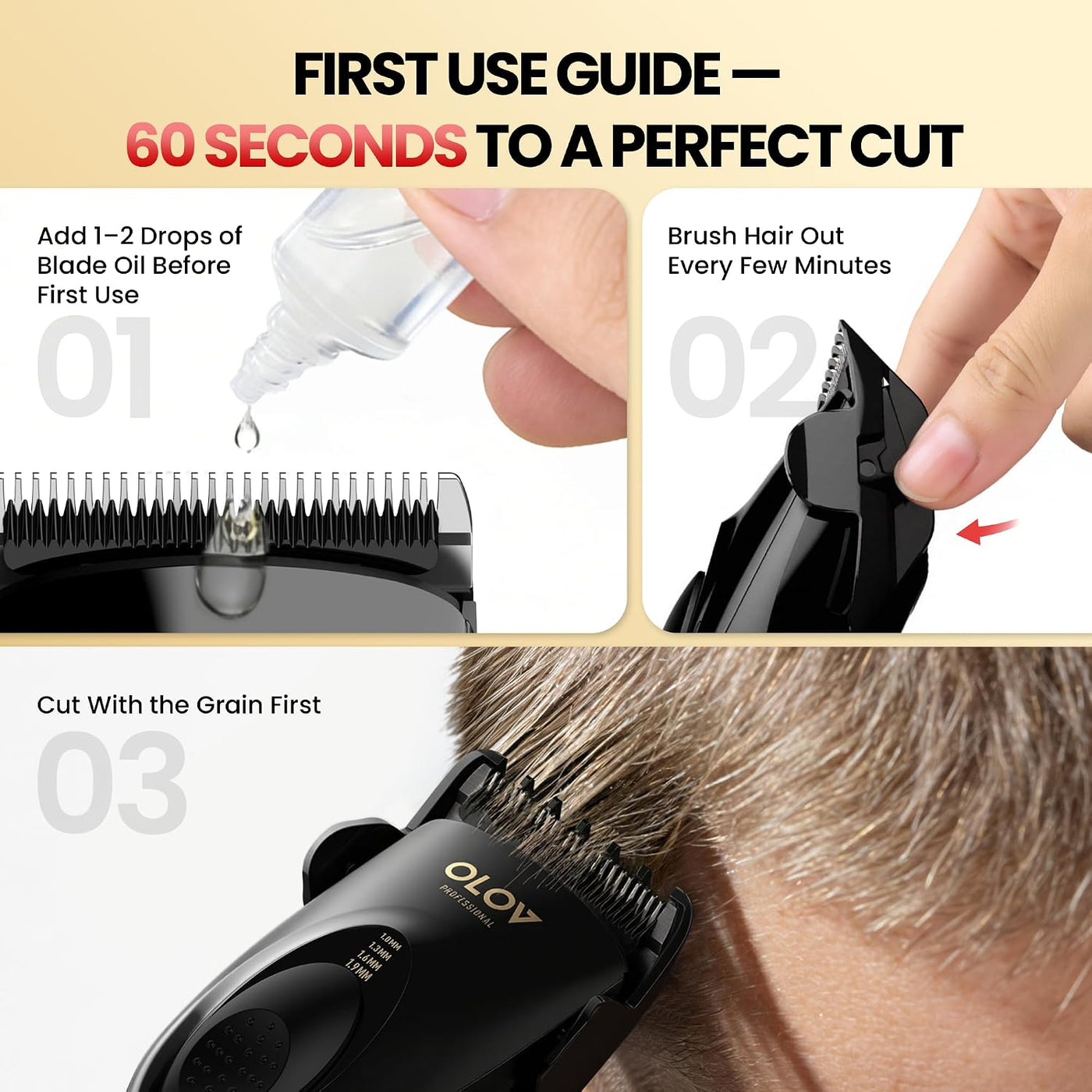 OLOV PROFESSIONAL Cortapelos para hombres, kit de cortapelos inalám...