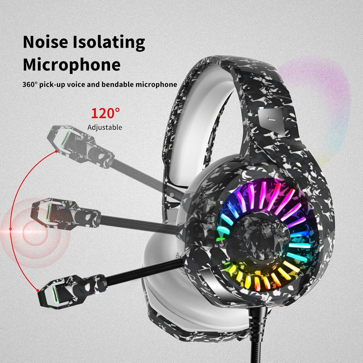 ZIUMIER Auriculares con cable para juegos de camuflaje para PC, PS5...