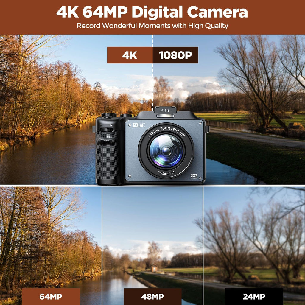 CAMWORLD Cámara digital 4K para fotografía, cámara de videografía d...
