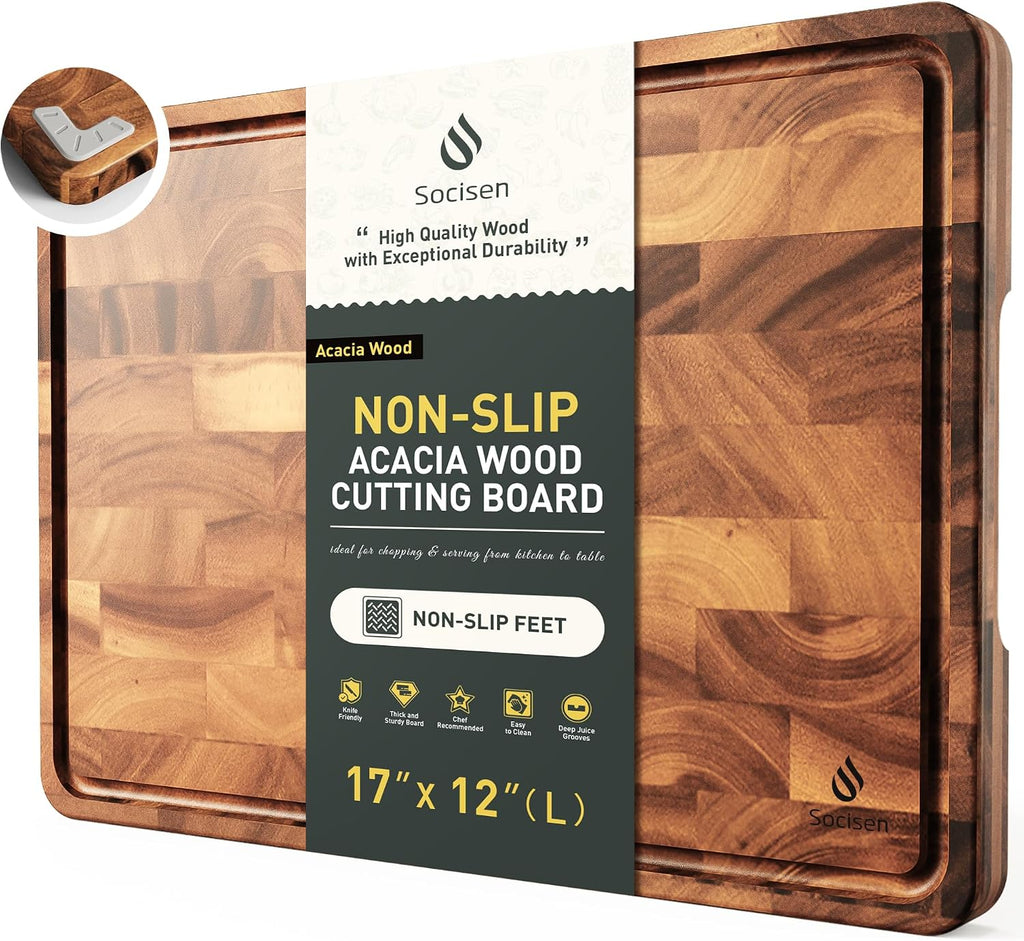 Tabla de cortar de fibra de madera para cocina con pies antidesliza...