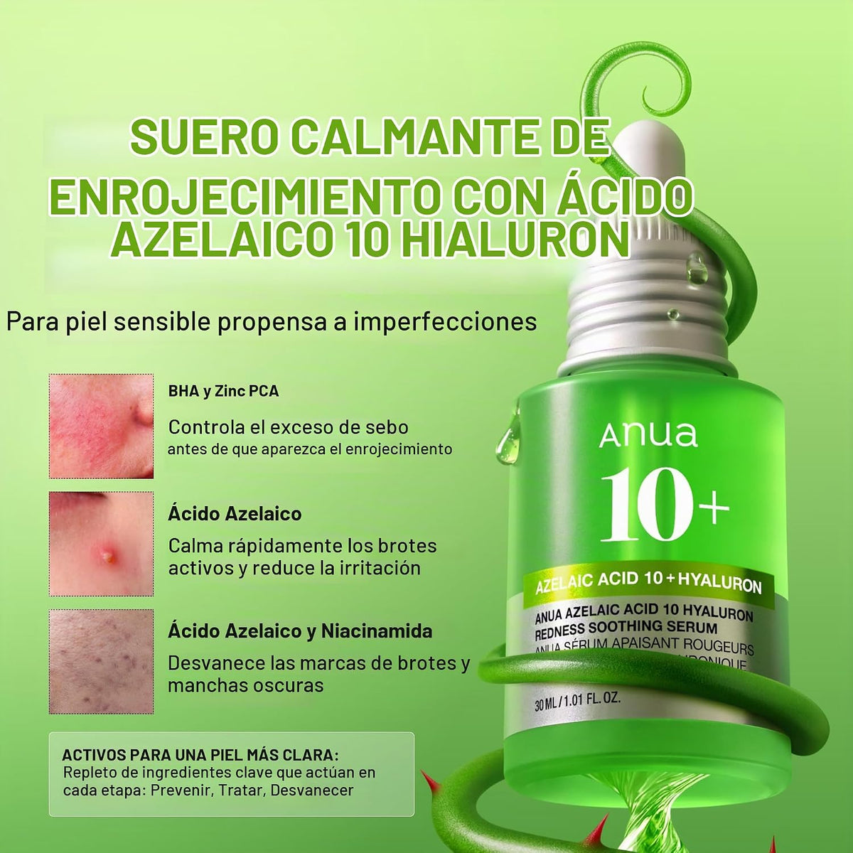 Anua Azelaic Acid 10 Hyaluron Suero calmante para el enrojecimiento...
