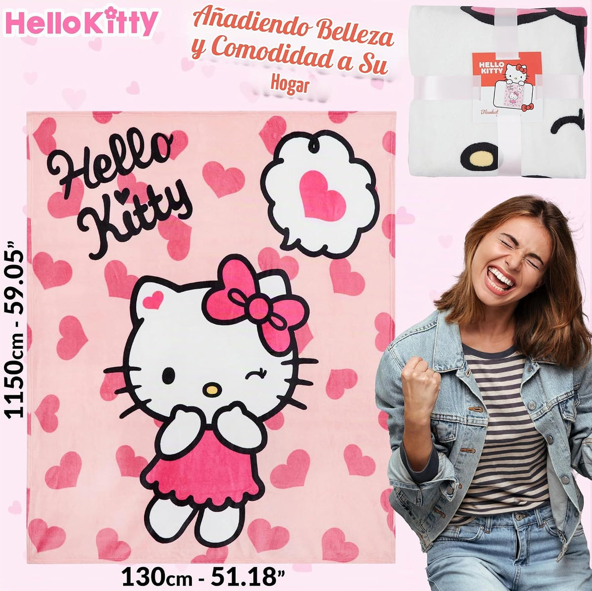 Manta de forro polar Hello Kitty Sanrio, 59x51 pulgadas, ropa de ca...